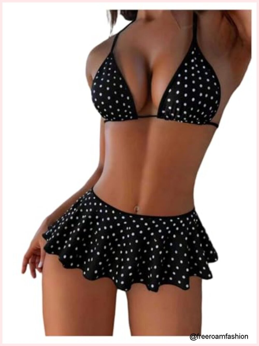 Women's Polka Dots Halter Triangle Ruffle Bikini Set